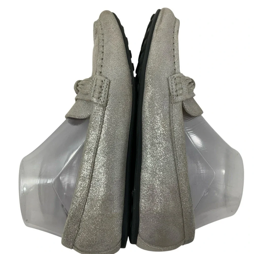 LANDS END Womens 8D (Wide)  Metallic Silver Comfort Suede Leather Slip on Loafer